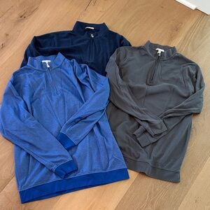 Set of Three Peter Miller men’s Quarter-Zip Pullovers in Blue and Gray